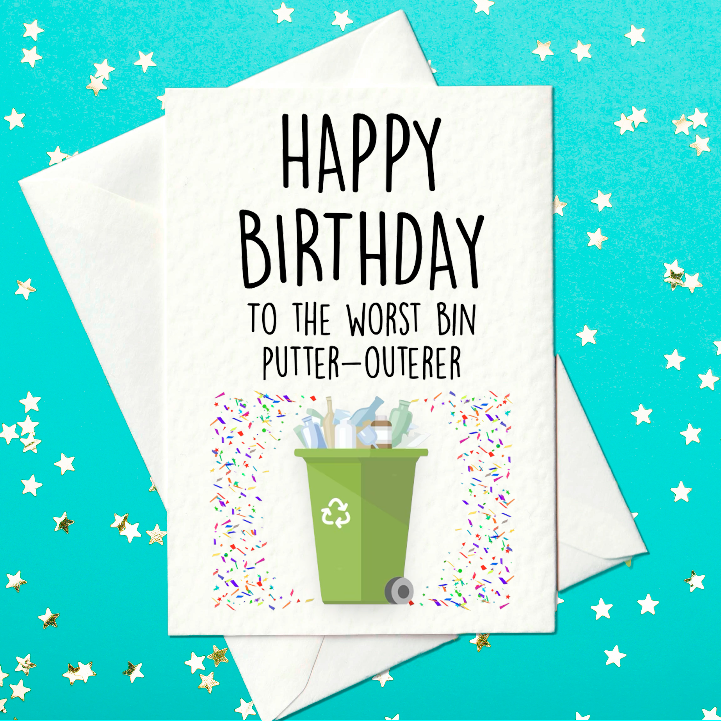 Funny birthday card about bins