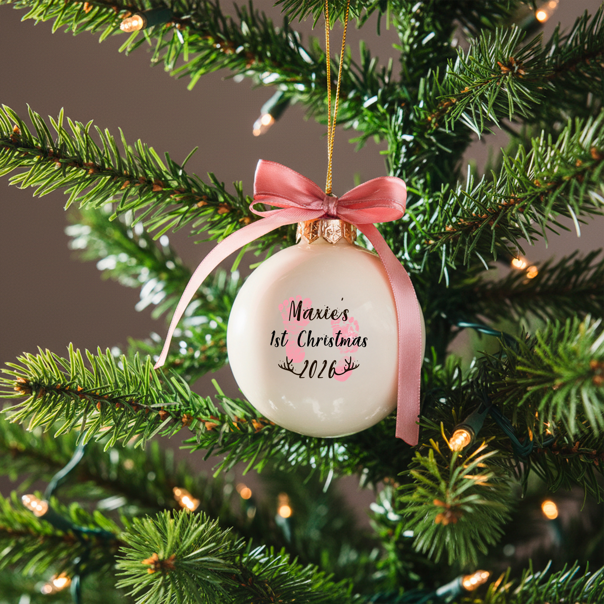 Personalised Baby’s First Christmas Bauble - with Name and Year (Glass)