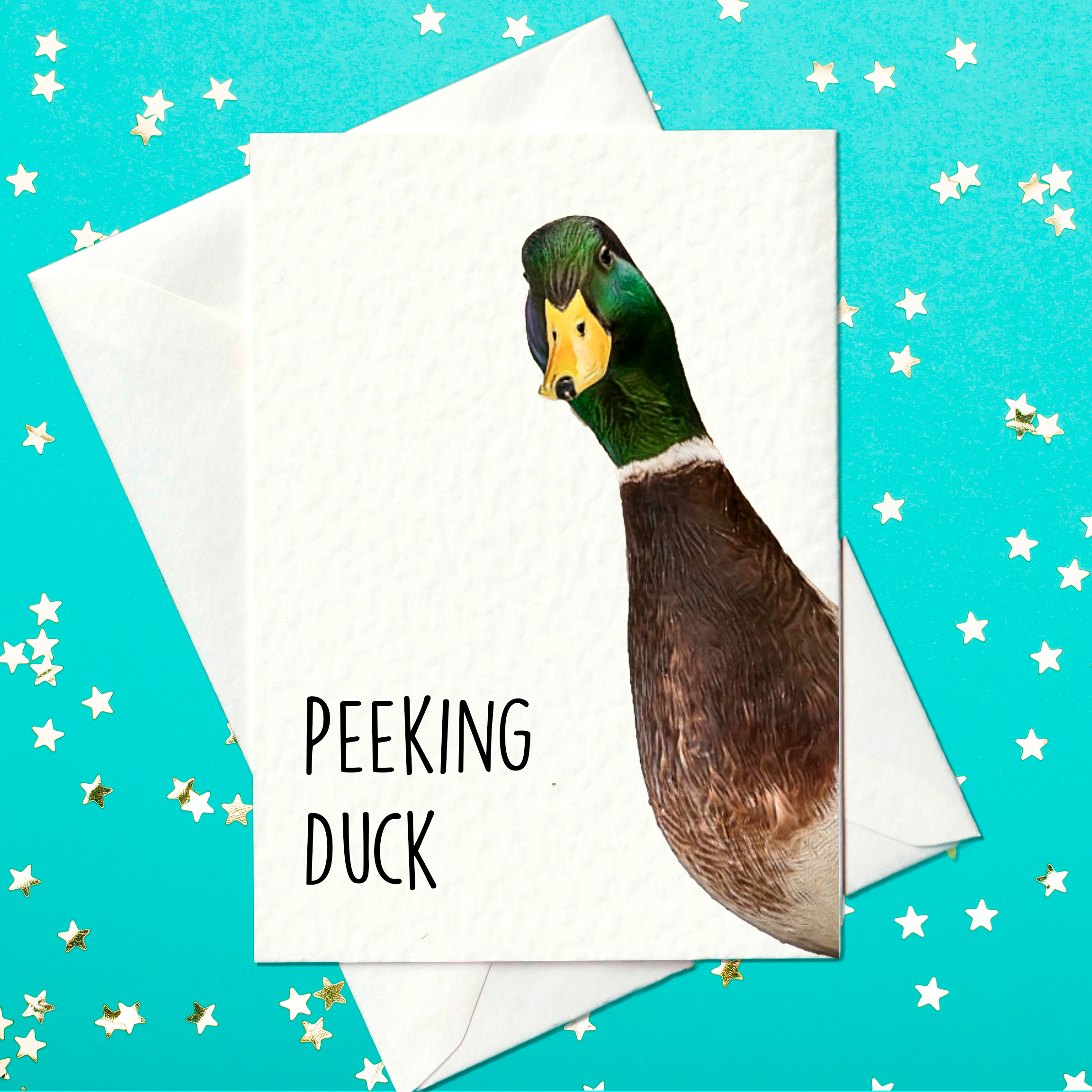 Silly, funny card - peeking duck