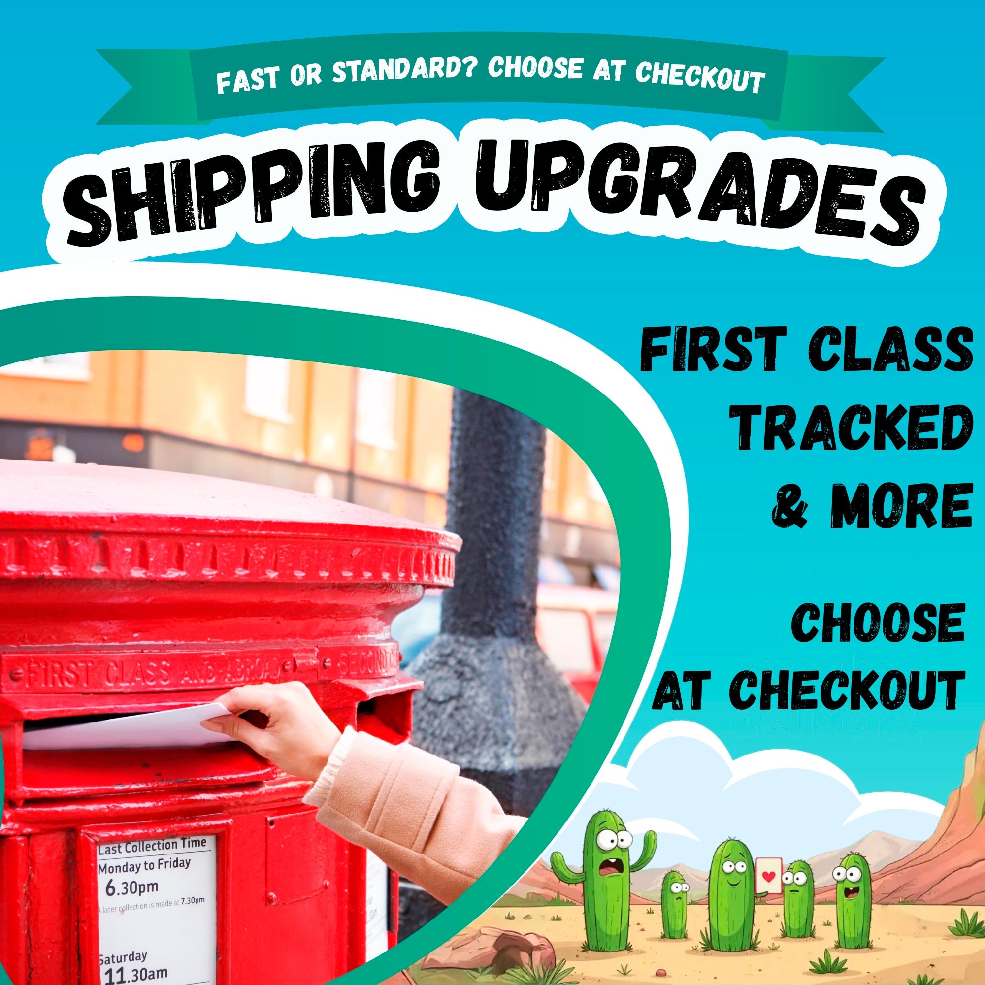 Shipping upgrades: first class, tracked and more, choose at checkout