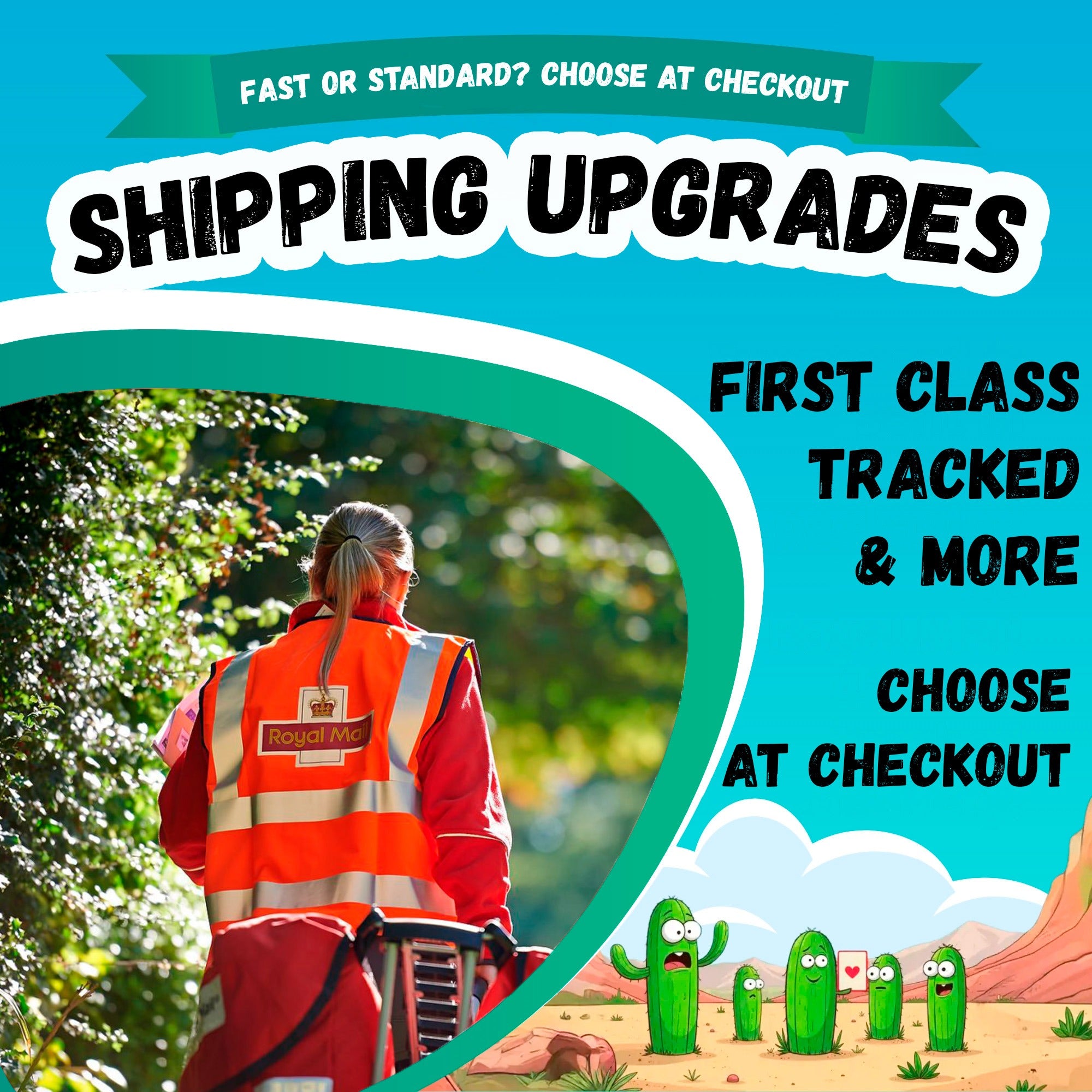 Shipping upgrades: first class, tracked and more, choose at checkout