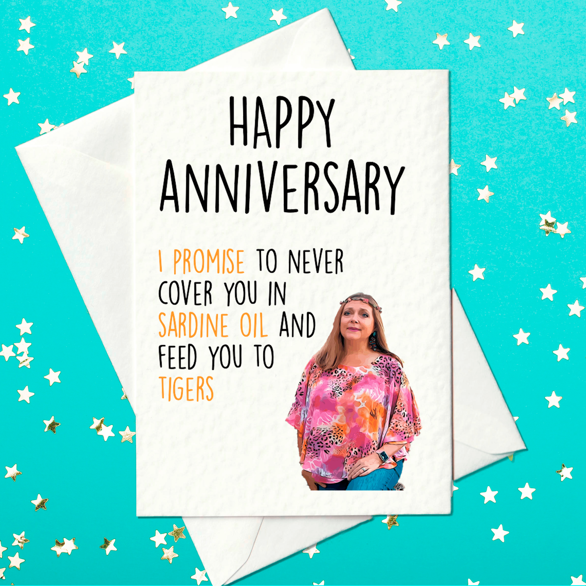 Carole Baskin anniversary card