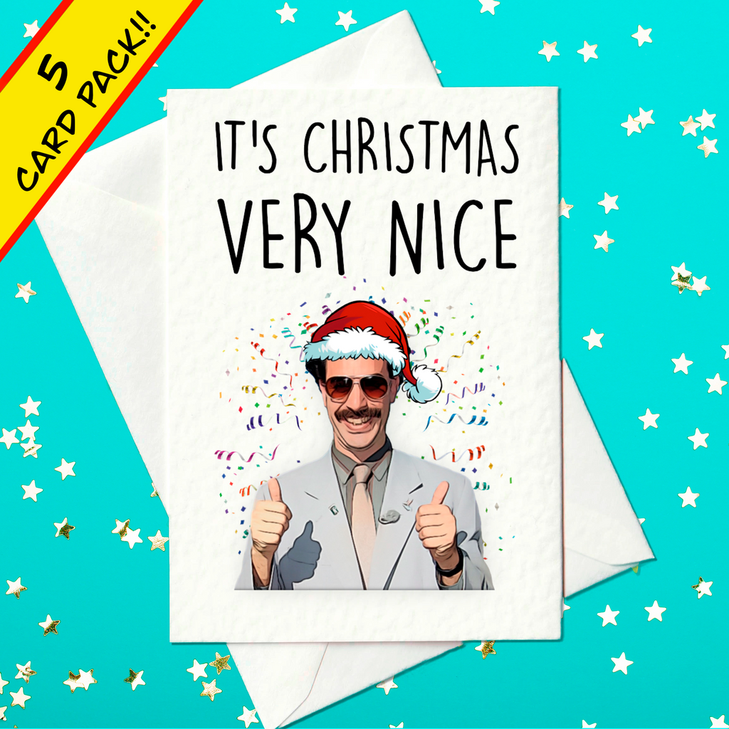 5 CARD PACK! Funny Borat Christmas Card