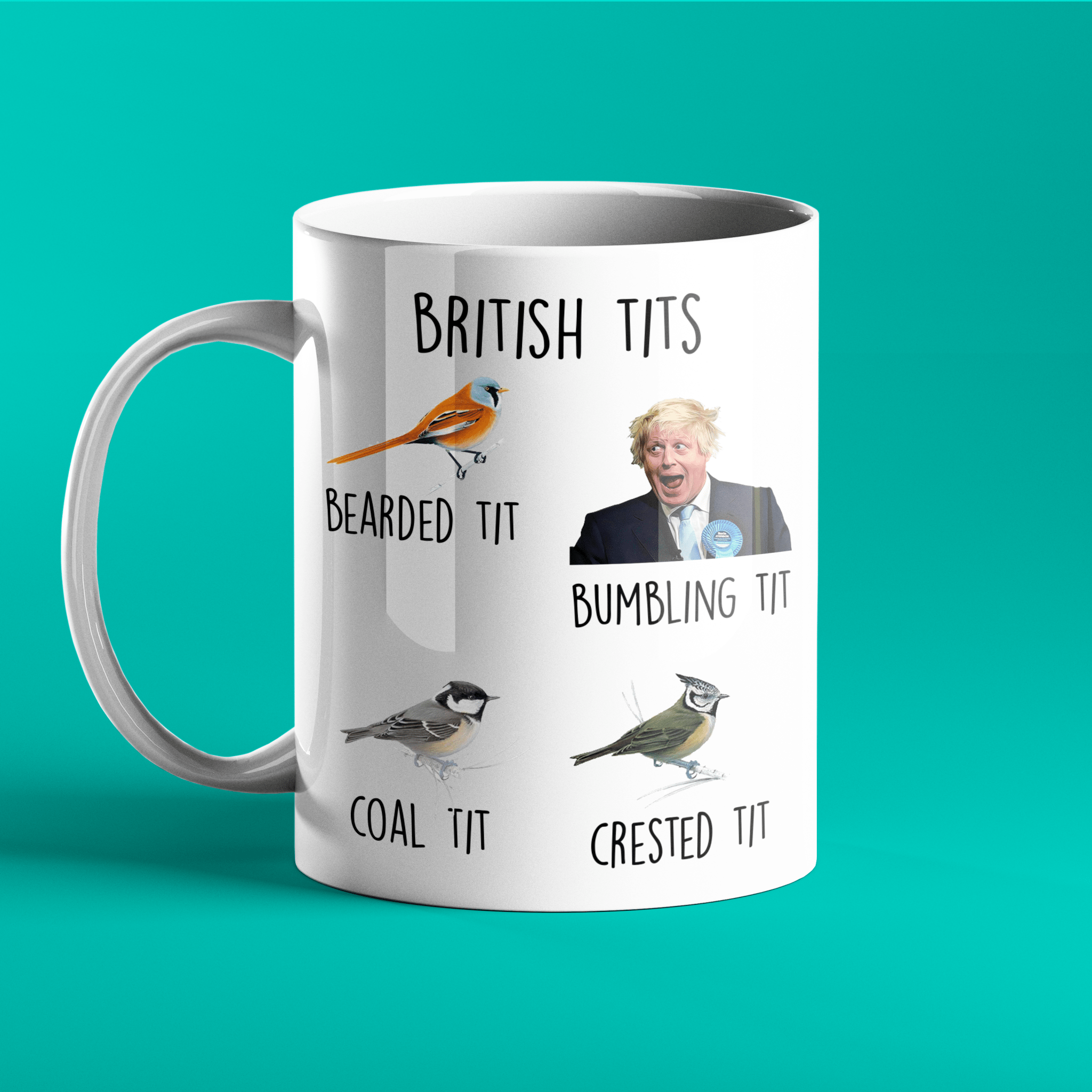 British tits mug featuring Boris Johnson