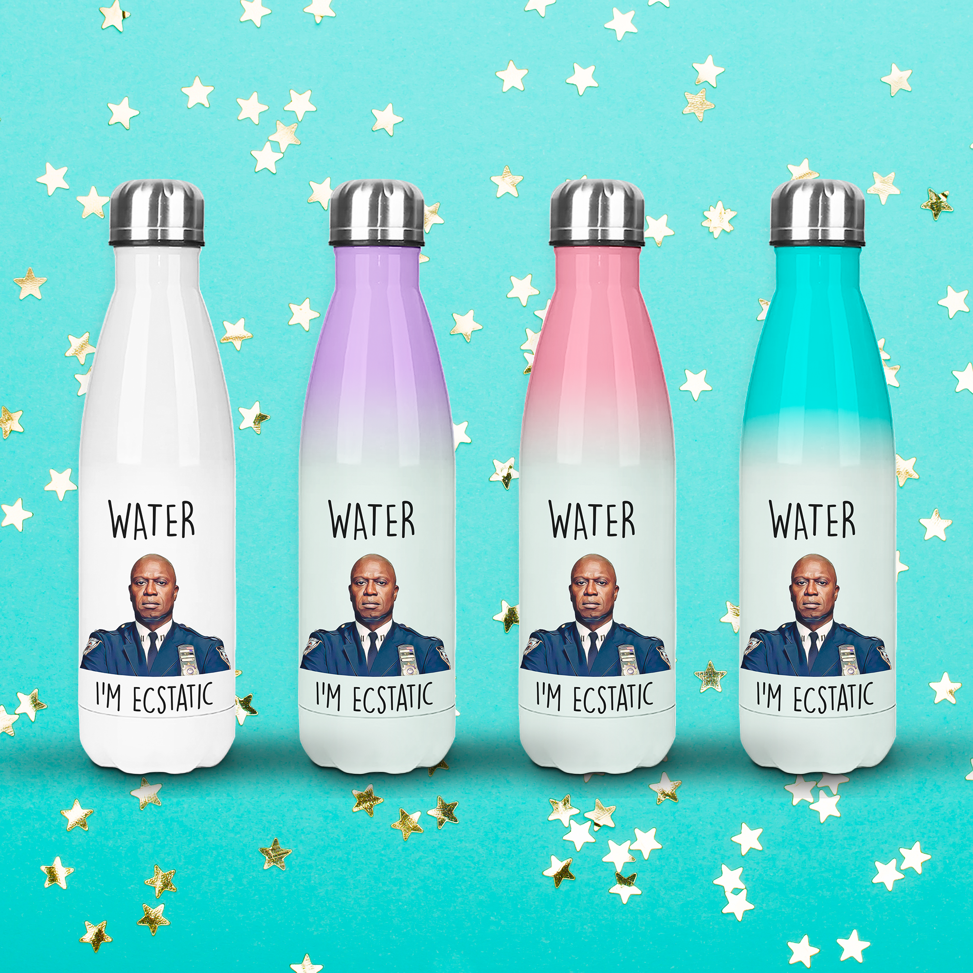 Water, I'm Ecstatic - Brooklyn 99 Water Bottle - Personalised Gift for Brooklyn 99 Fans - Prickly Cards