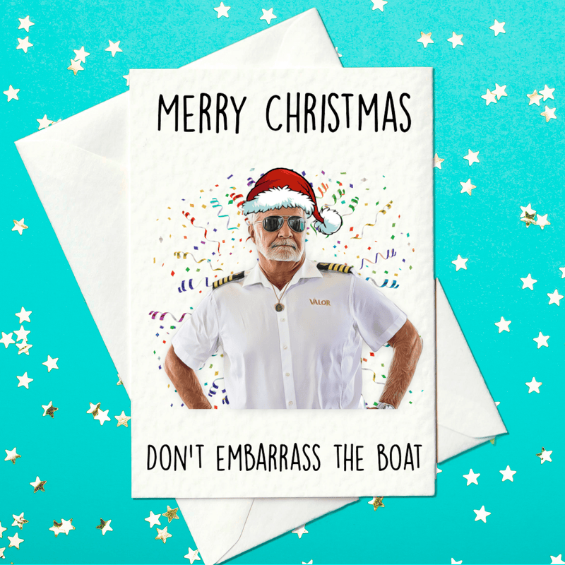 Below Deck Christmas Card — Captain Lee with Santa hat