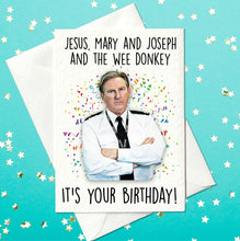 Load image into Gallery viewer, Jesus, Mary and Joseph and the Wee Donkey – It&#39;s your Birthday - Line of Duty-inspired card (A6)