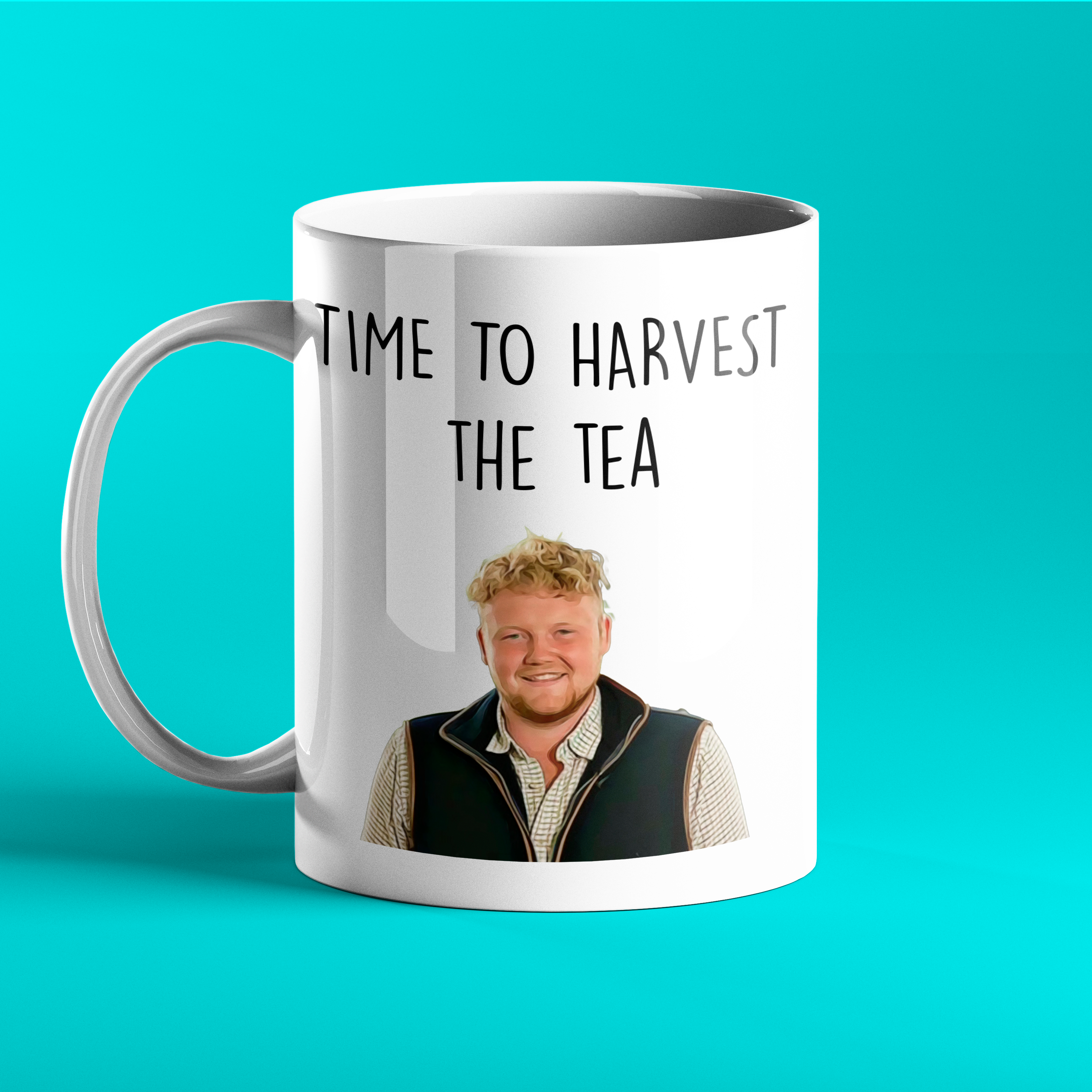 Time to harvest the tea – Funny Clarkson's Farm Kaleb personalised tea mug - Prickly Cards