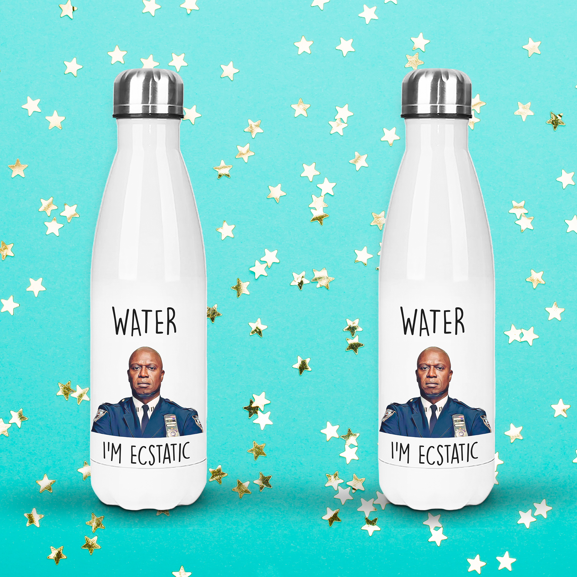 Water, I'm Ecstatic - Brooklyn 99 Water Bottle - Personalised Gift for Brooklyn 99 Fans - Prickly Cards