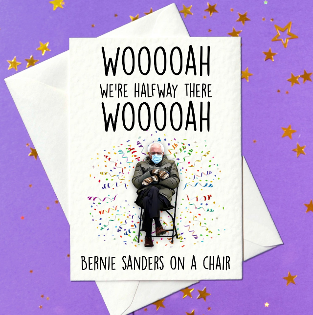 Bernie Sanders on a chair funny birthday card