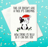 This cat doesn't give a fuck it's Christmas... Funny Christmas card for cat fans (A6)