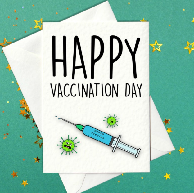 Covid vaccination celebration card for friends and family