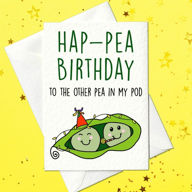 Hap-pea Birthday to the other pea in my pod - Birthday Card - Cute Funny Birthday Card - Prickly Cards